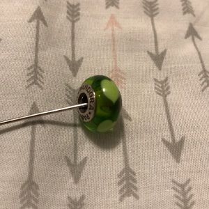 PANDORA murano glass charm; green w/ green hearts